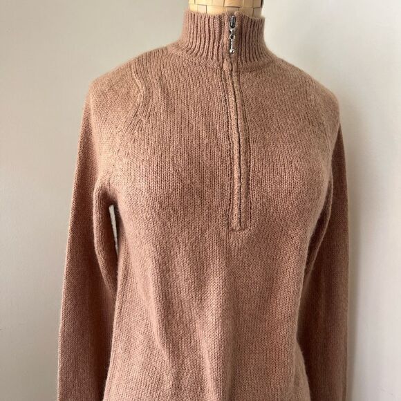 Lovers + Friends Anthea Sweater Dress Tan Ribbed Knit Zipper Front Size Medium - Picture 2 of 7